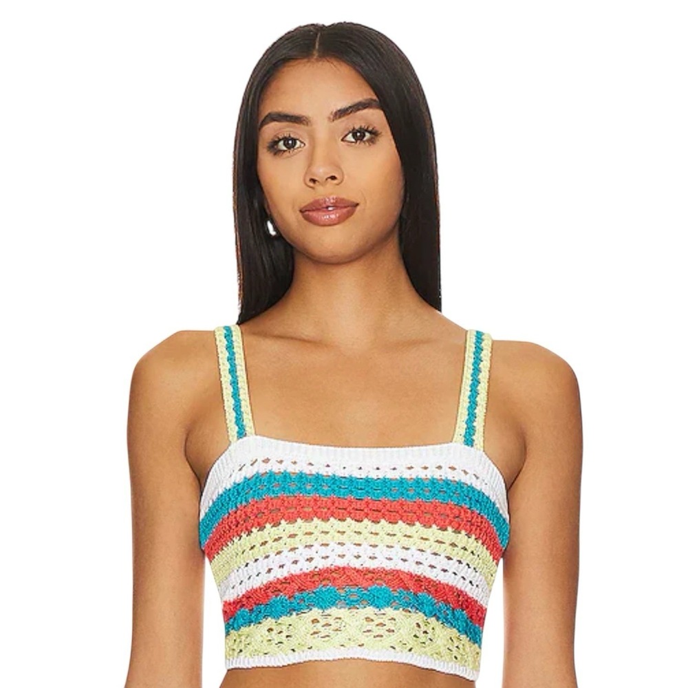 Revolve Solid & Striped NWT 100% cotton Crotchet striped cropped tank top sz L